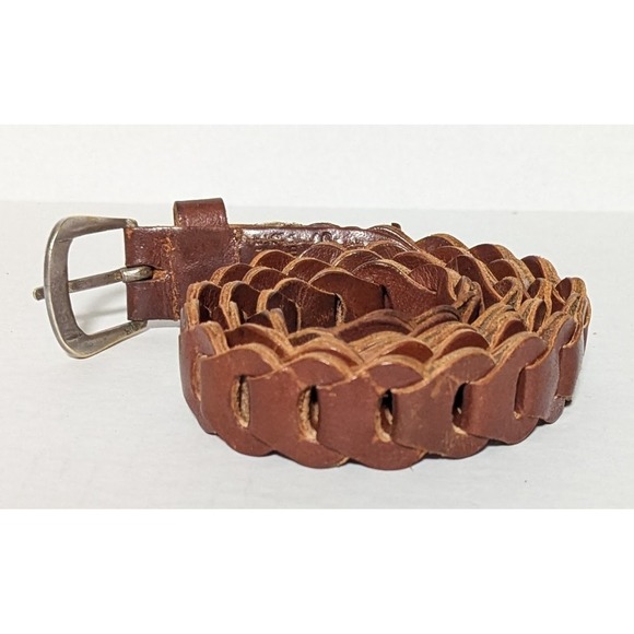 Vintage Women's Genuine Leather Belt Brown Chain Link Design 35" Metal Hardware - Picture 2 of 11